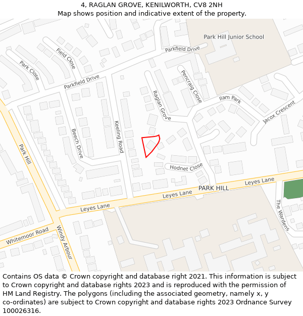 4, RAGLAN GROVE, KENILWORTH, CV8 2NH: Location map and indicative extent of plot