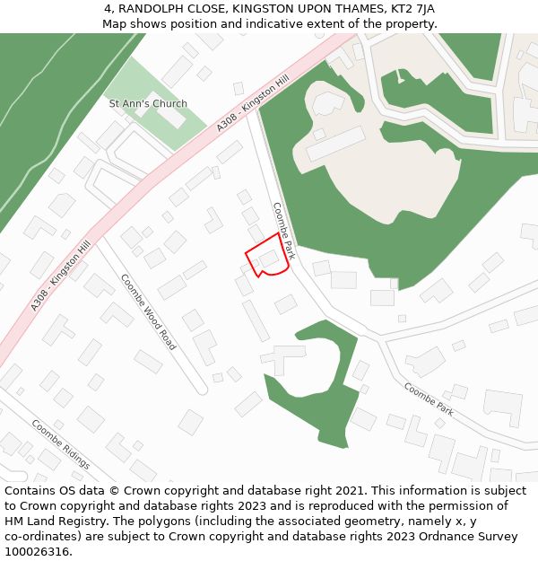 4, RANDOLPH CLOSE, KINGSTON UPON THAMES, KT2 7JA: Location map and indicative extent of plot