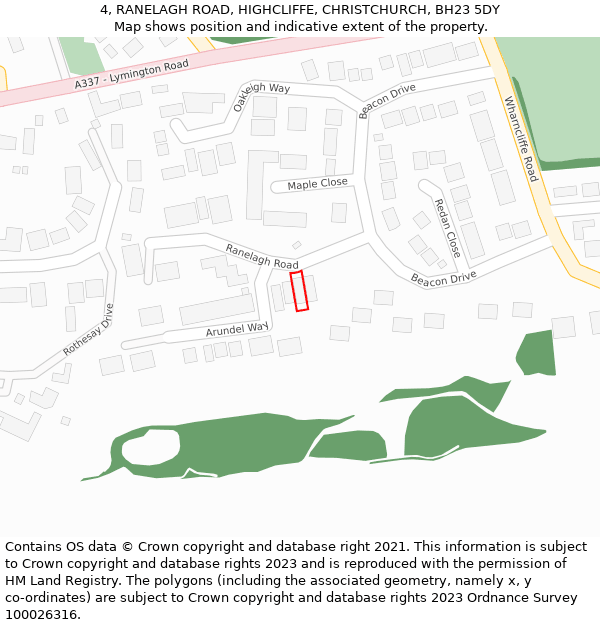 4, RANELAGH ROAD, HIGHCLIFFE, CHRISTCHURCH, BH23 5DY: Location map and indicative extent of plot