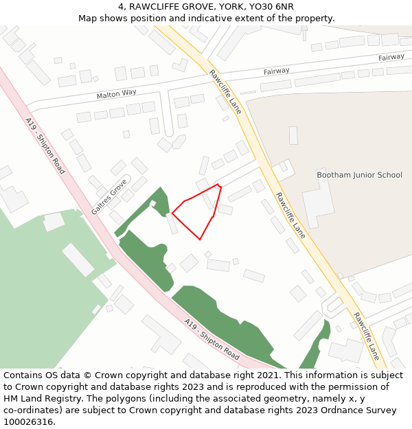 4, RAWCLIFFE GROVE, YORK, YO30 6NR: Location map and indicative extent of plot