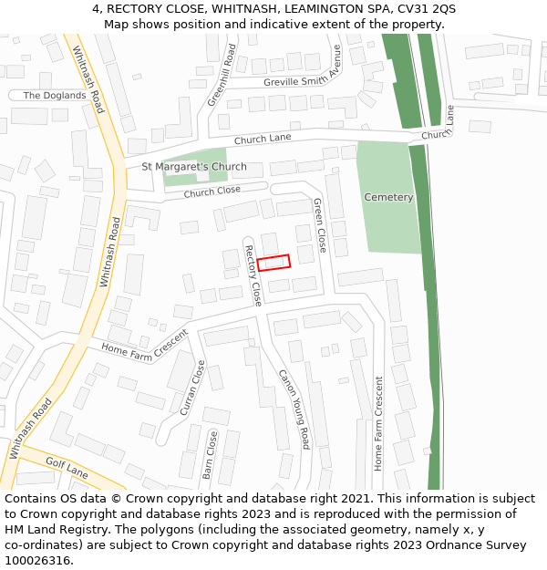 4, RECTORY CLOSE, WHITNASH, LEAMINGTON SPA, CV31 2QS: Location map and indicative extent of plot