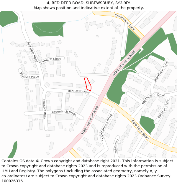 4, RED DEER ROAD, SHREWSBURY, SY3 9FA: Location map and indicative extent of plot