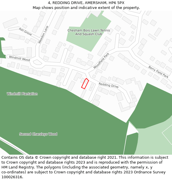 4, REDDING DRIVE, AMERSHAM, HP6 5PX: Location map and indicative extent of plot
