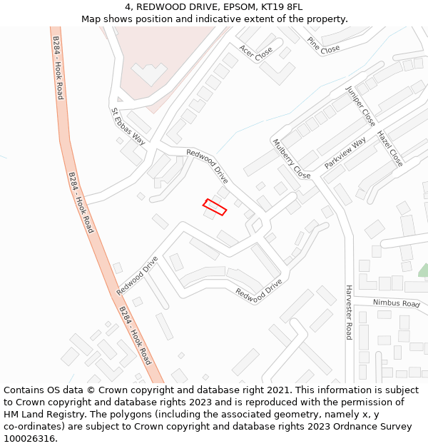 4, REDWOOD DRIVE, EPSOM, KT19 8FL: Location map and indicative extent of plot