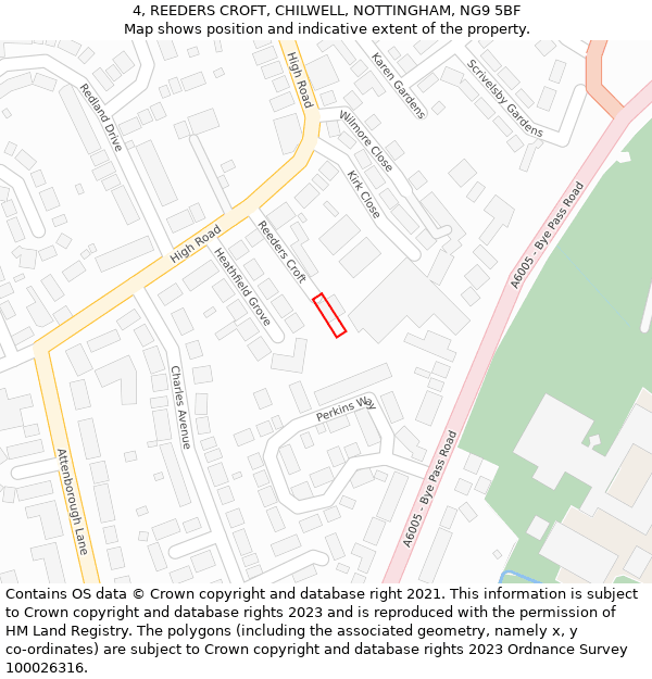 4, REEDERS CROFT, CHILWELL, NOTTINGHAM, NG9 5BF: Location map and indicative extent of plot