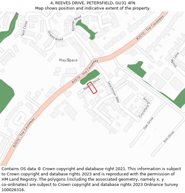 4, REEVES DRIVE, PETERSFIELD, GU31 4FN: Location map and indicative extent of plot
