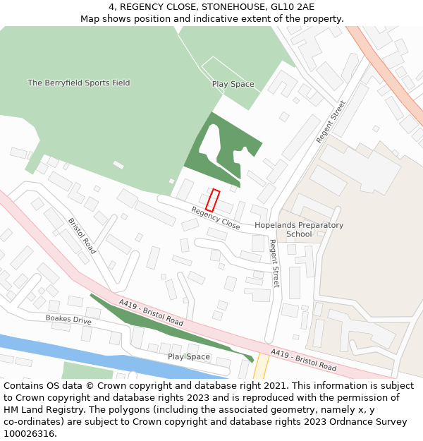 4, REGENCY CLOSE, STONEHOUSE, GL10 2AE: Location map and indicative extent of plot