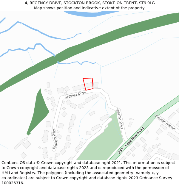 4, REGENCY DRIVE, STOCKTON BROOK, STOKE-ON-TRENT, ST9 9LG: Location map and indicative extent of plot