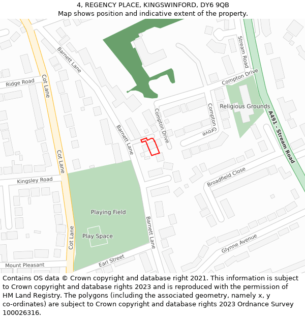 4, REGENCY PLACE, KINGSWINFORD, DY6 9QB: Location map and indicative extent of plot