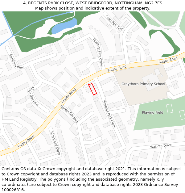 4, REGENTS PARK CLOSE, WEST BRIDGFORD, NOTTINGHAM, NG2 7ES: Location map and indicative extent of plot
