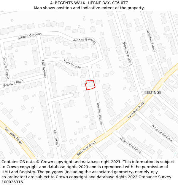 4, REGENTS WALK, HERNE BAY, CT6 6TZ: Location map and indicative extent of plot