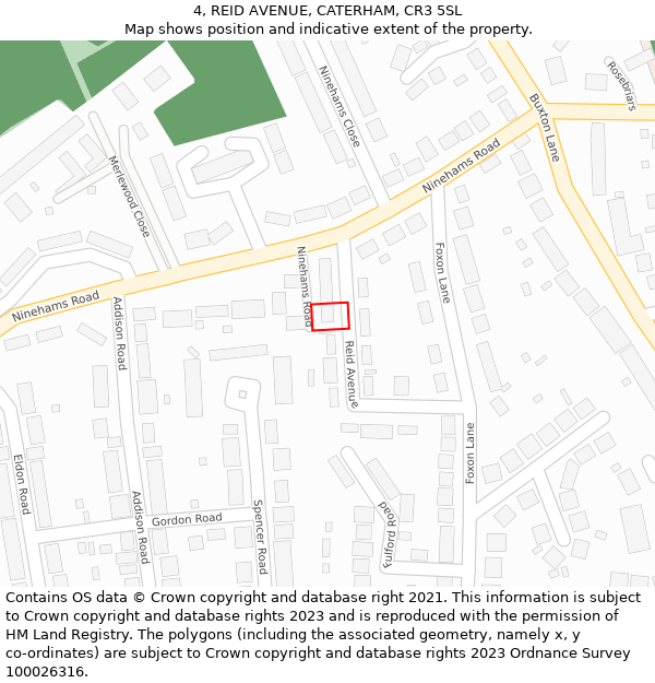 4, REID AVENUE, CATERHAM, CR3 5SL: Location map and indicative extent of plot