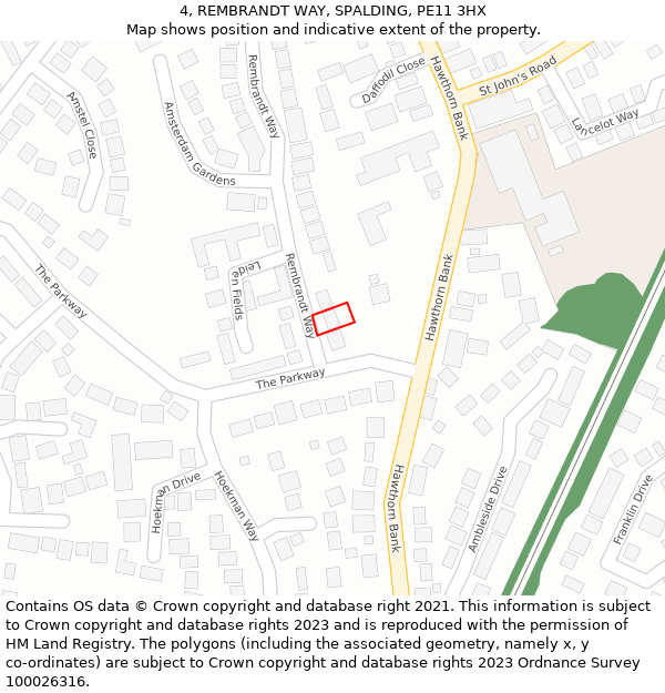 4, REMBRANDT WAY, SPALDING, PE11 3HX: Location map and indicative extent of plot