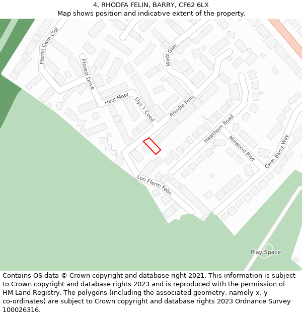 4, RHODFA FELIN, BARRY, CF62 6LX: Location map and indicative extent of plot