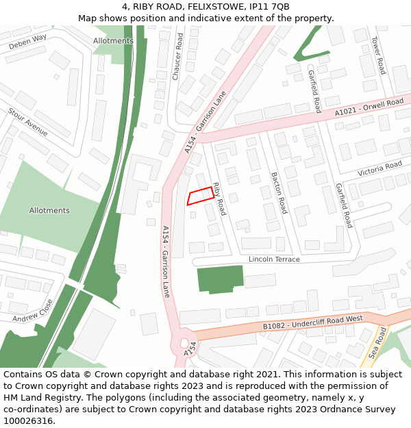 4, RIBY ROAD, FELIXSTOWE, IP11 7QB: Location map and indicative extent of plot