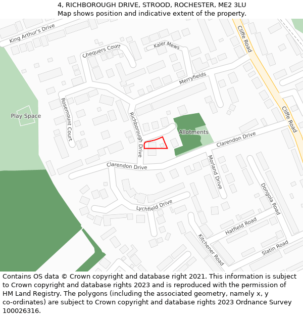 4, RICHBOROUGH DRIVE, STROOD, ROCHESTER, ME2 3LU: Location map and indicative extent of plot