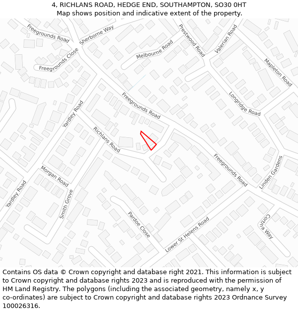 4, RICHLANS ROAD, HEDGE END, SOUTHAMPTON, SO30 0HT: Location map and indicative extent of plot