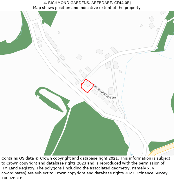 4, RICHMOND GARDENS, ABERDARE, CF44 0RJ: Location map and indicative extent of plot