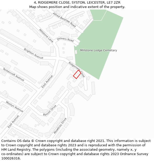 4, RIDGEMERE CLOSE, SYSTON, LEICESTER, LE7 2ZR: Location map and indicative extent of plot