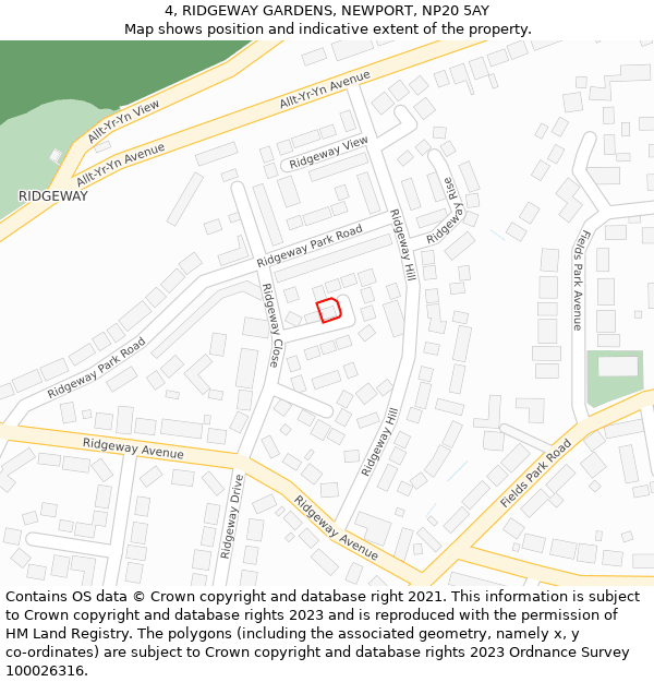 4, RIDGEWAY GARDENS, NEWPORT, NP20 5AY: Location map and indicative extent of plot