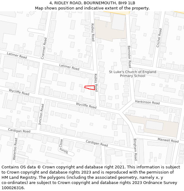 4, RIDLEY ROAD, BOURNEMOUTH, BH9 1LB: Location map and indicative extent of plot