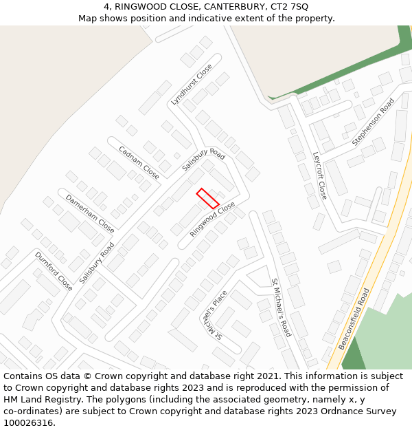 4, RINGWOOD CLOSE, CANTERBURY, CT2 7SQ: Location map and indicative extent of plot
