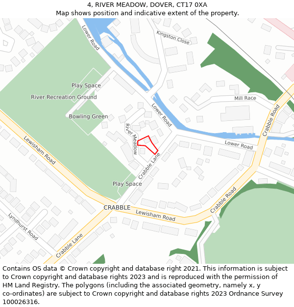 4, RIVER MEADOW, DOVER, CT17 0XA: Location map and indicative extent of plot