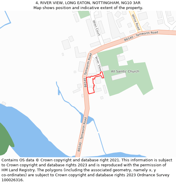 4, RIVER VIEW, LONG EATON, NOTTINGHAM, NG10 3AR: Location map and indicative extent of plot