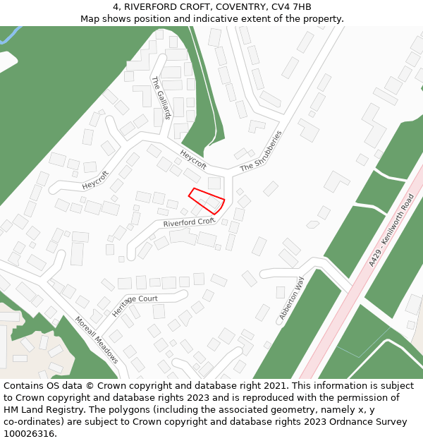 4, RIVERFORD CROFT, COVENTRY, CV4 7HB: Location map and indicative extent of plot