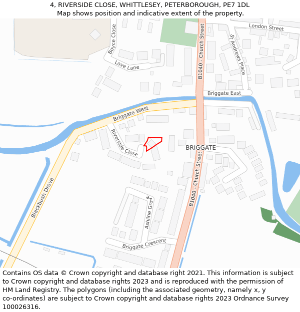 4, RIVERSIDE CLOSE, WHITTLESEY, PETERBOROUGH, PE7 1DL: Location map and indicative extent of plot