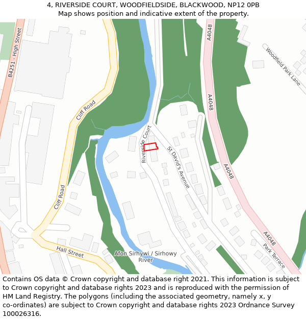 4, RIVERSIDE COURT, WOODFIELDSIDE, BLACKWOOD, NP12 0PB: Location map and indicative extent of plot