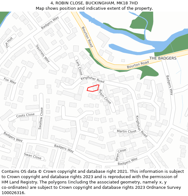 4, ROBIN CLOSE, BUCKINGHAM, MK18 7HD: Location map and indicative extent of plot