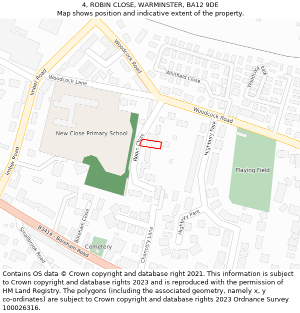 4, ROBIN CLOSE, WARMINSTER, BA12 9DE: Location map and indicative extent of plot