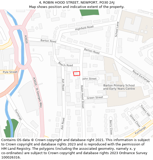 4, ROBIN HOOD STREET, NEWPORT, PO30 2AJ: Location map and indicative extent of plot