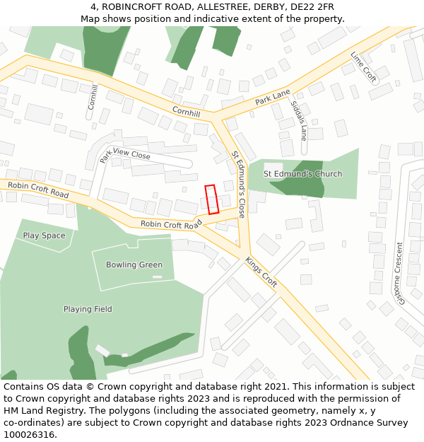 4, ROBINCROFT ROAD, ALLESTREE, DERBY, DE22 2FR: Location map and indicative extent of plot
