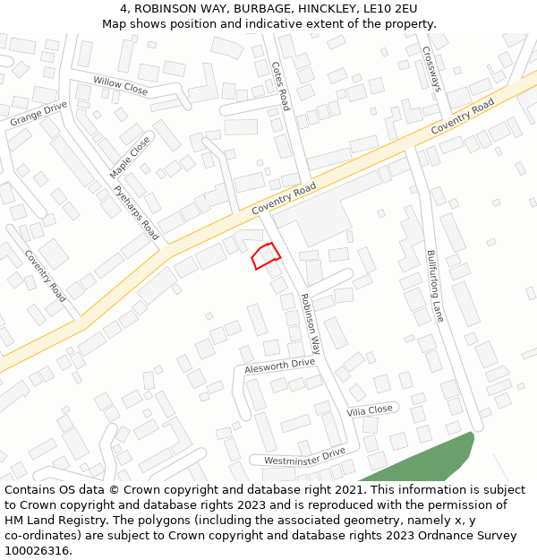 4, ROBINSON WAY, BURBAGE, HINCKLEY, LE10 2EU: Location map and indicative extent of plot