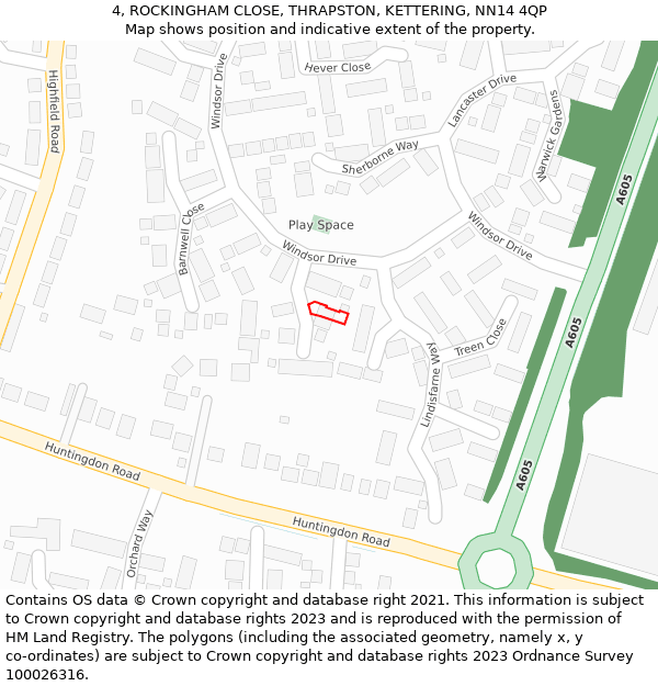 4, ROCKINGHAM CLOSE, THRAPSTON, KETTERING, NN14 4QP: Location map and indicative extent of plot