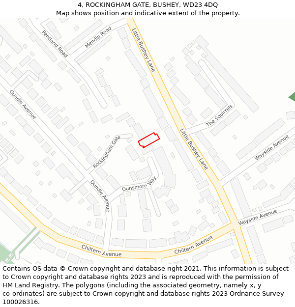 4, ROCKINGHAM GATE, BUSHEY, WD23 4DQ: Location map and indicative extent of plot