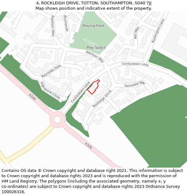 4, ROCKLEIGH DRIVE, TOTTON, SOUTHAMPTON, SO40 7JJ: Location map and indicative extent of plot