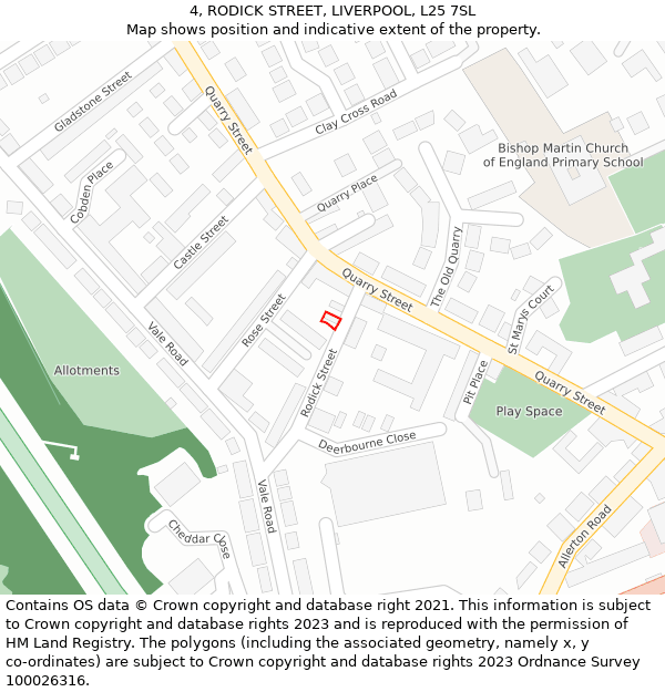 4, RODICK STREET, LIVERPOOL, L25 7SL: Location map and indicative extent of plot