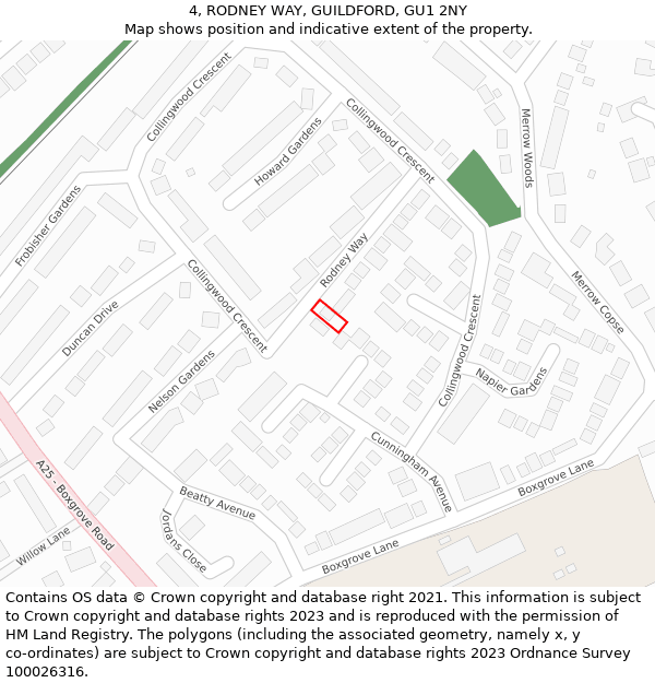 4, RODNEY WAY, GUILDFORD, GU1 2NY: Location map and indicative extent of plot