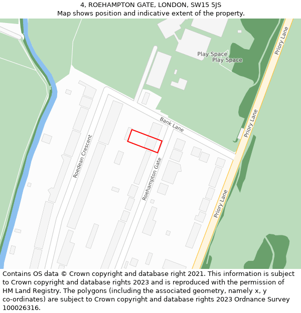 4, ROEHAMPTON GATE, LONDON, SW15 5JS: Location map and indicative extent of plot