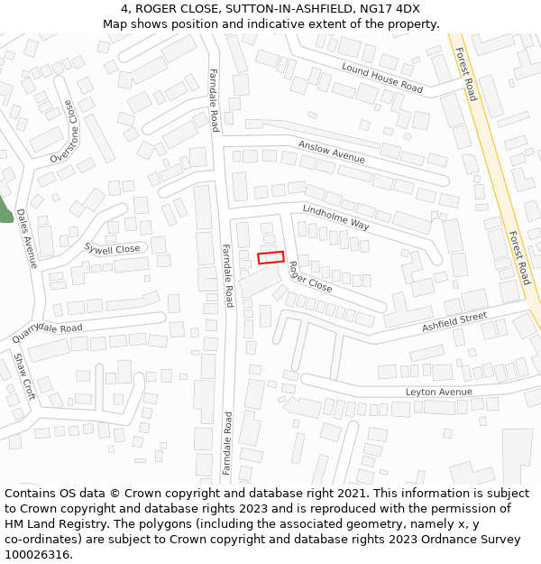 4, ROGER CLOSE, SUTTON-IN-ASHFIELD, NG17 4DX: Location map and indicative extent of plot