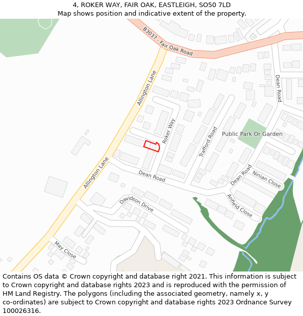 4, ROKER WAY, FAIR OAK, EASTLEIGH, SO50 7LD: Location map and indicative extent of plot