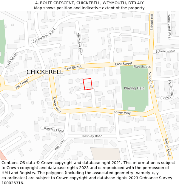4, ROLFE CRESCENT, CHICKERELL, WEYMOUTH, DT3 4LY: Location map and indicative extent of plot