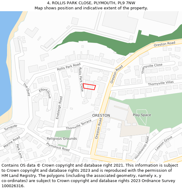 4, ROLLIS PARK CLOSE, PLYMOUTH, PL9 7NW: Location map and indicative extent of plot