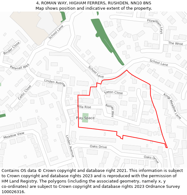 4, ROMAN WAY, HIGHAM FERRERS, RUSHDEN, NN10 8NS: Location map and indicative extent of plot