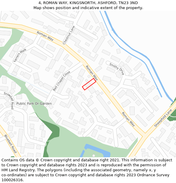 4, ROMAN WAY, KINGSNORTH, ASHFORD, TN23 3ND: Location map and indicative extent of plot