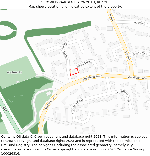 4, ROMILLY GARDENS, PLYMOUTH, PL7 2FF: Location map and indicative extent of plot