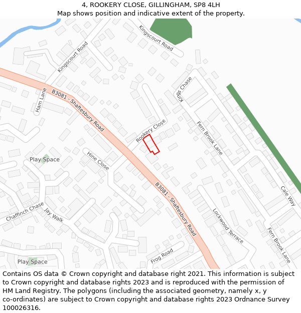 4, ROOKERY CLOSE, GILLINGHAM, SP8 4LH: Location map and indicative extent of plot